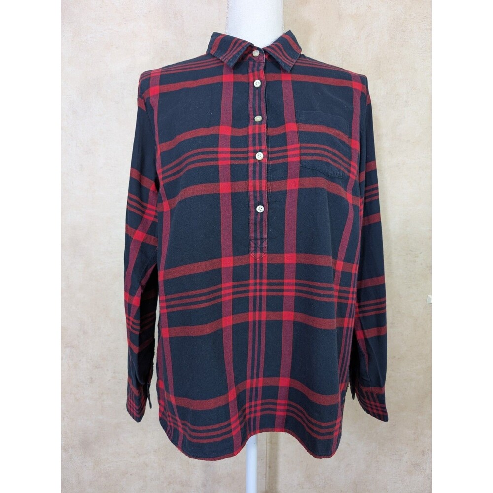 Tommy Hilfiger Top Womens L Red Blue Plaid Roll Tab Sleeve Cotton Preppy Shirt - Picture 2 of 11